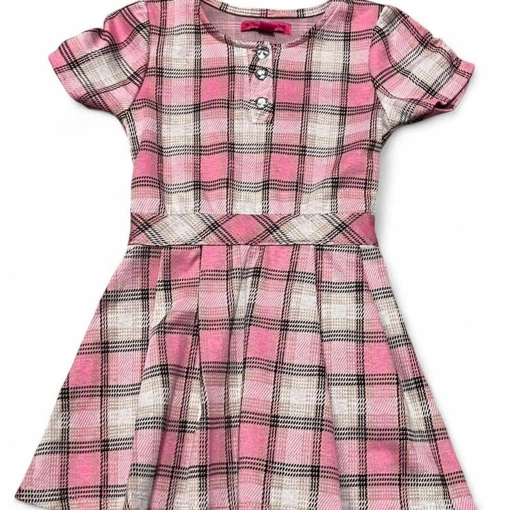 Betsey Johnson Pink Plaid Schoolgirl Dress with Rhinestones Girls Size 6